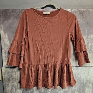 Elegant Rust Women's Blouse with Ruffle Sleeves